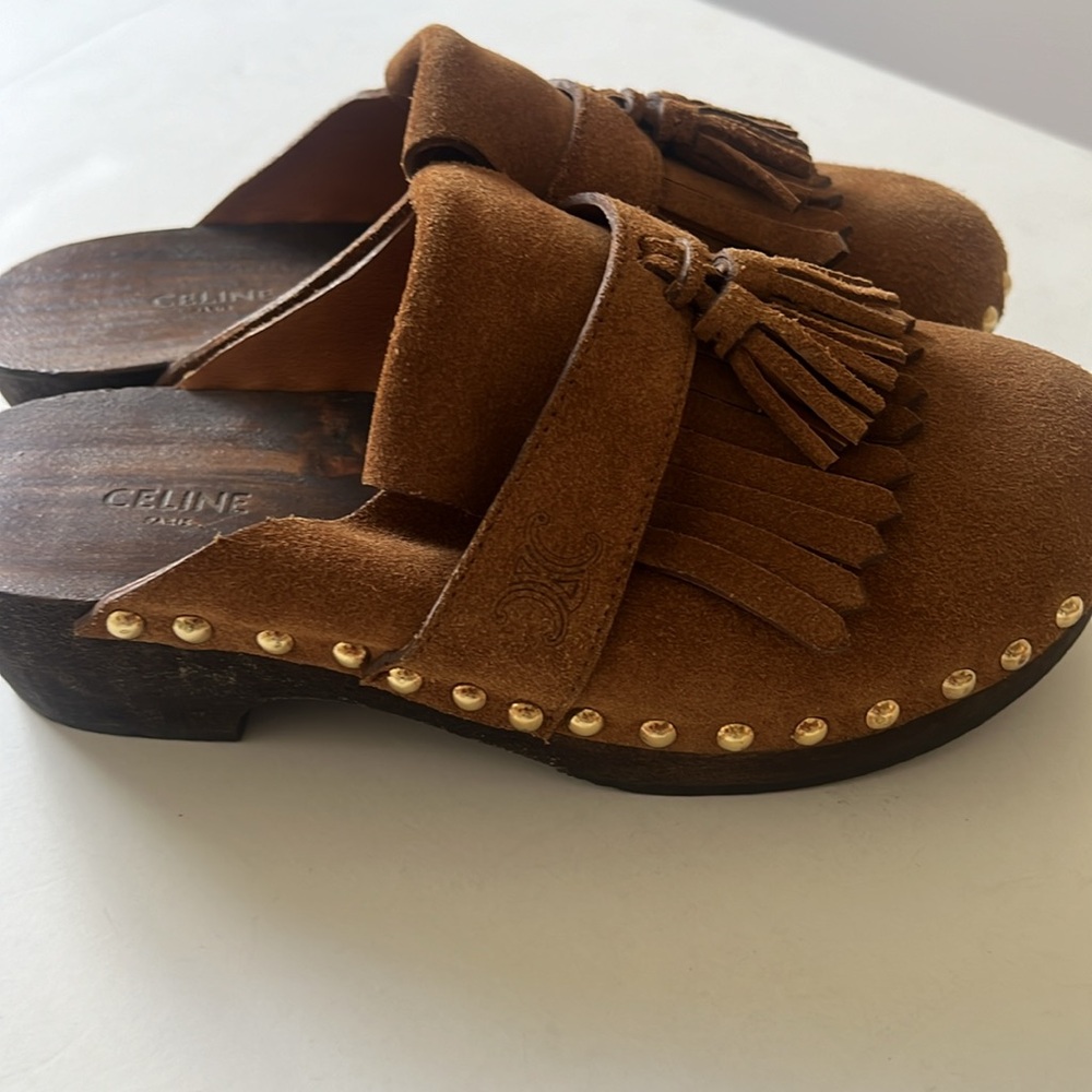 Celine clogs suede with tassel and nails head and fringe - Picture 10 of 16